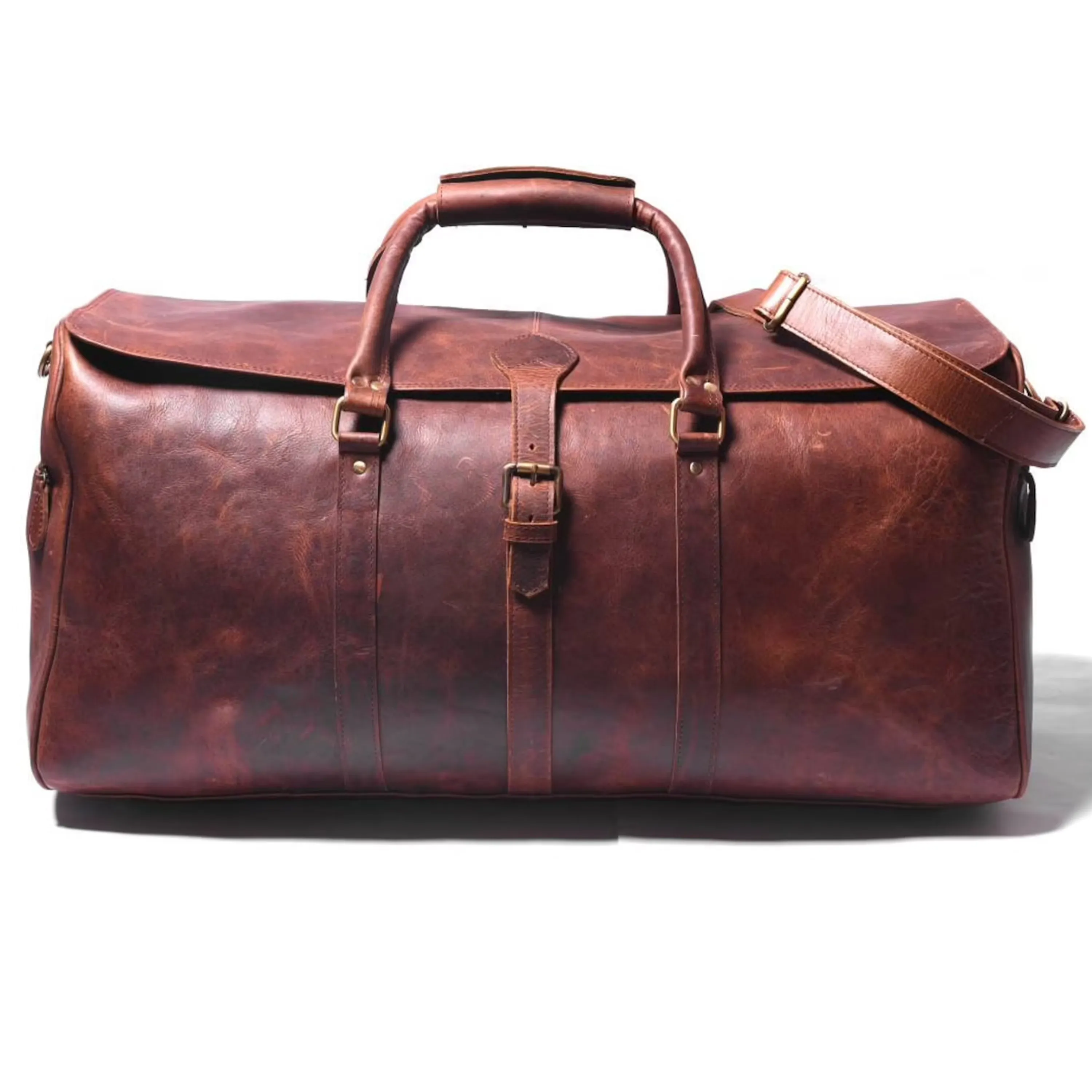 Dazzlo Leather Duffle Bag - Dark Brown - 24"