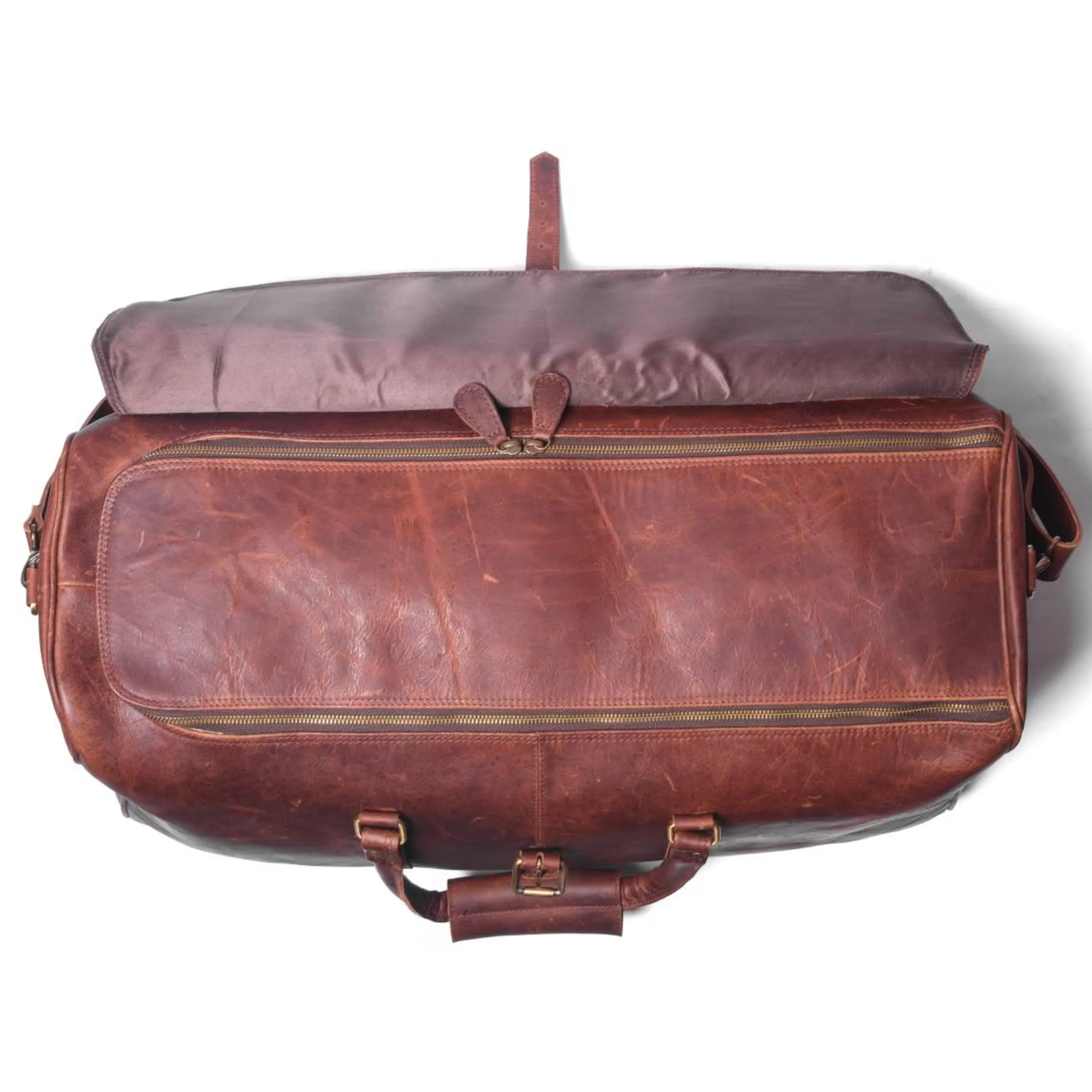 Dazzlo Leather Duffle Bag - Dark Brown - 24"