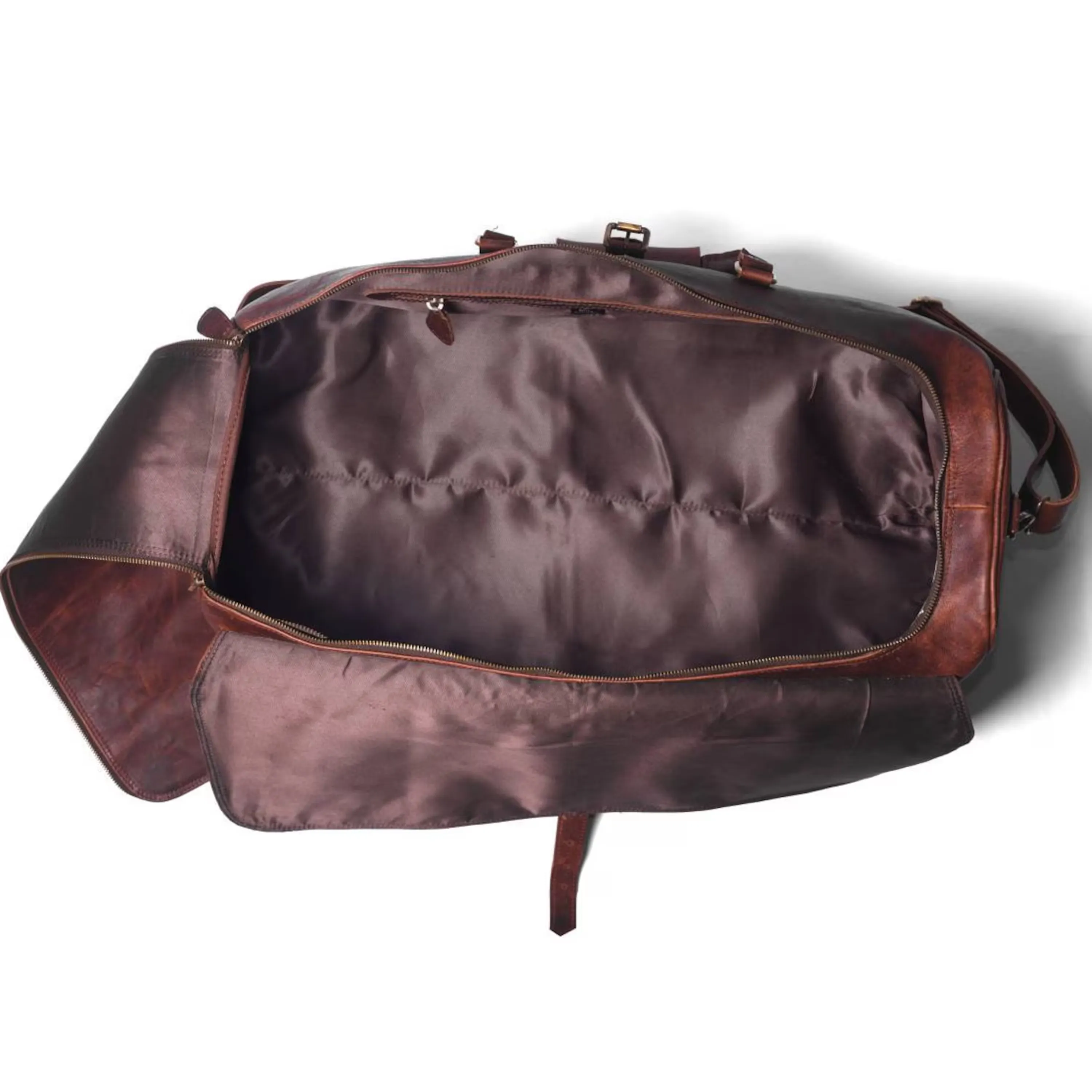 Dazzlo Leather Duffle Bag - Dark Brown - 24"