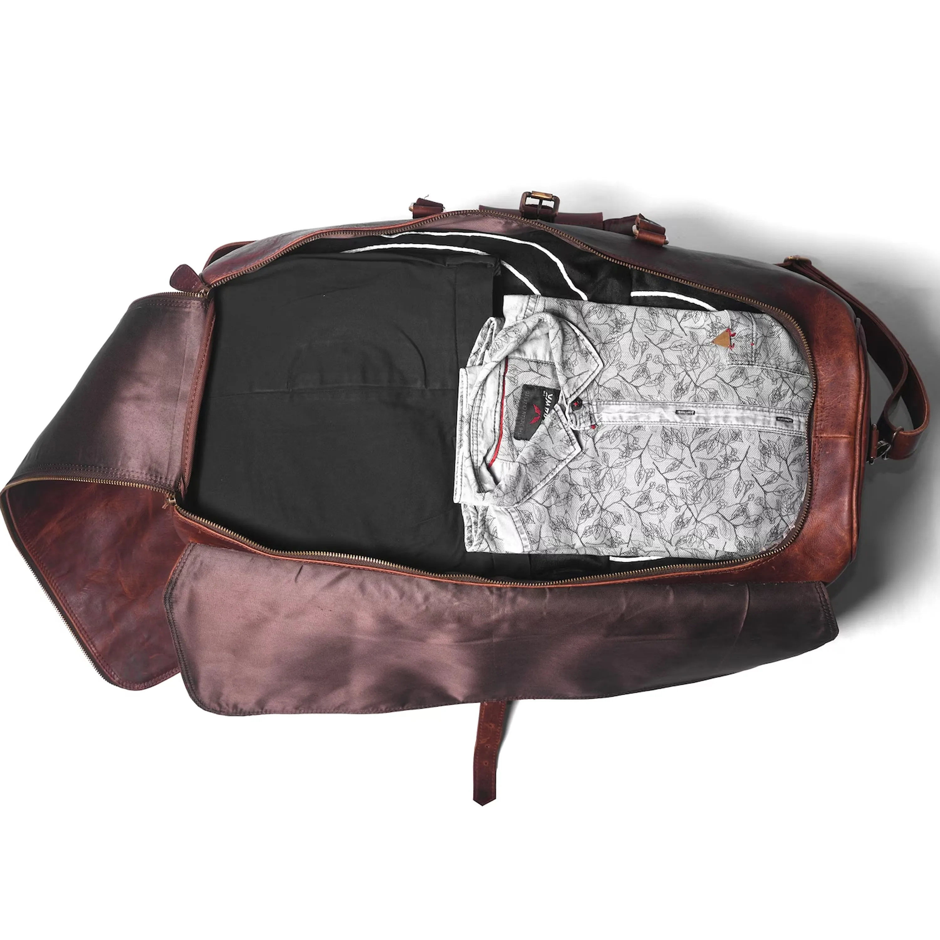 Dazzlo Leather Duffle Bag - Dark Brown - 24"