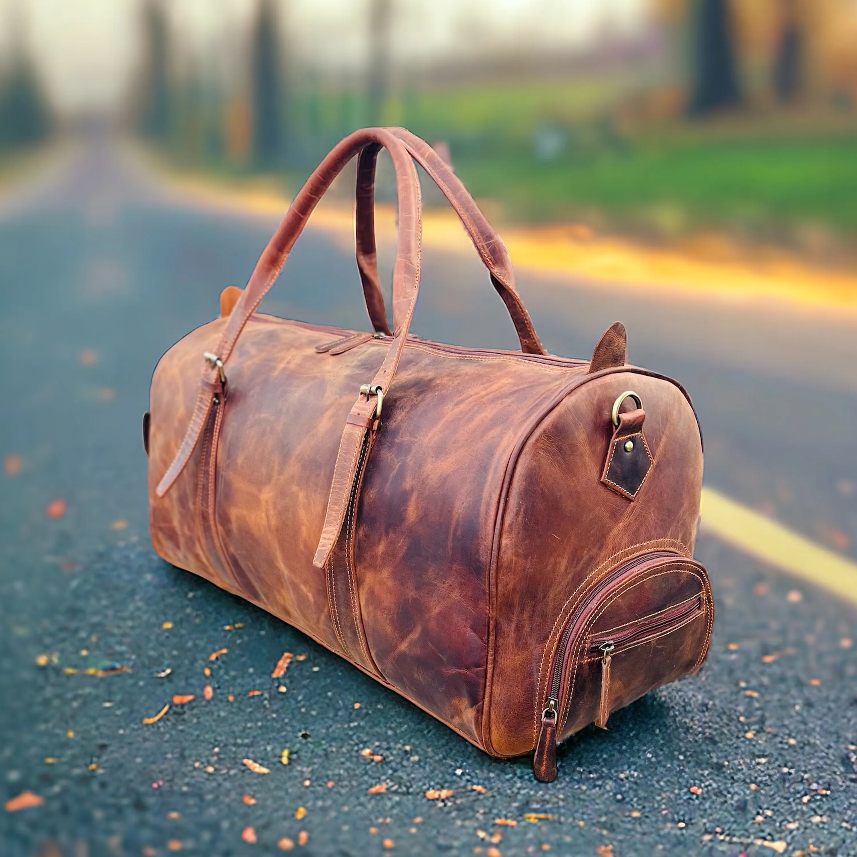 Dazzlo Leather Duffle Bag with Shoe Compartment - Brown - 18"/20"/22"/24"