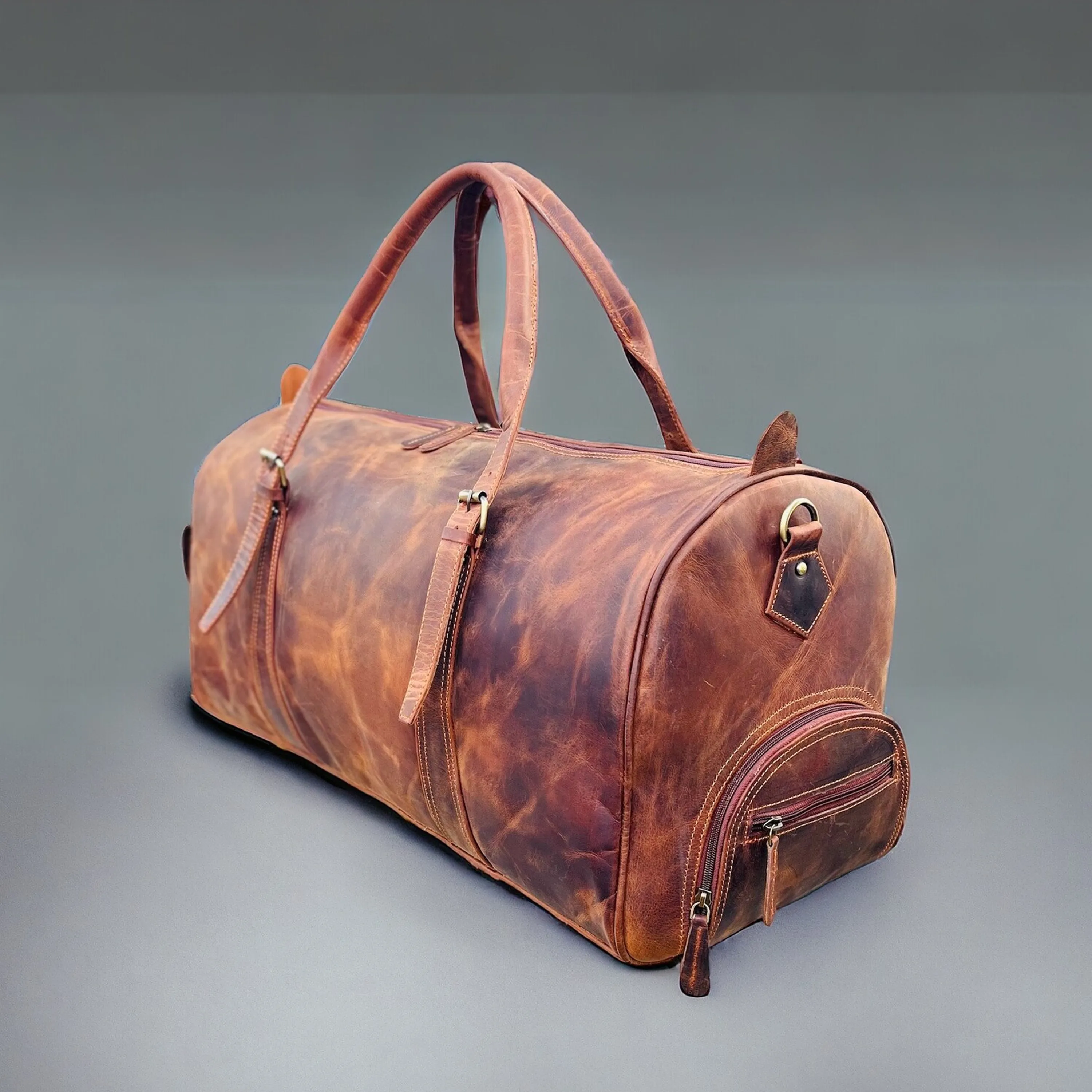 Dazzlo Leather Duffle Bag with Shoe Compartment - Brown - 18"/20"/22"/24"