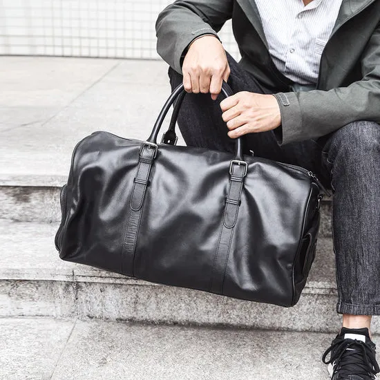 Dazzlo The Volta Top Grain Leather Duffel Bag - Black - 20"