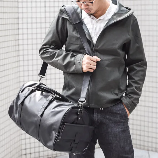 Dazzlo The Volta Top Grain Leather Duffel Bag - Black - 20"