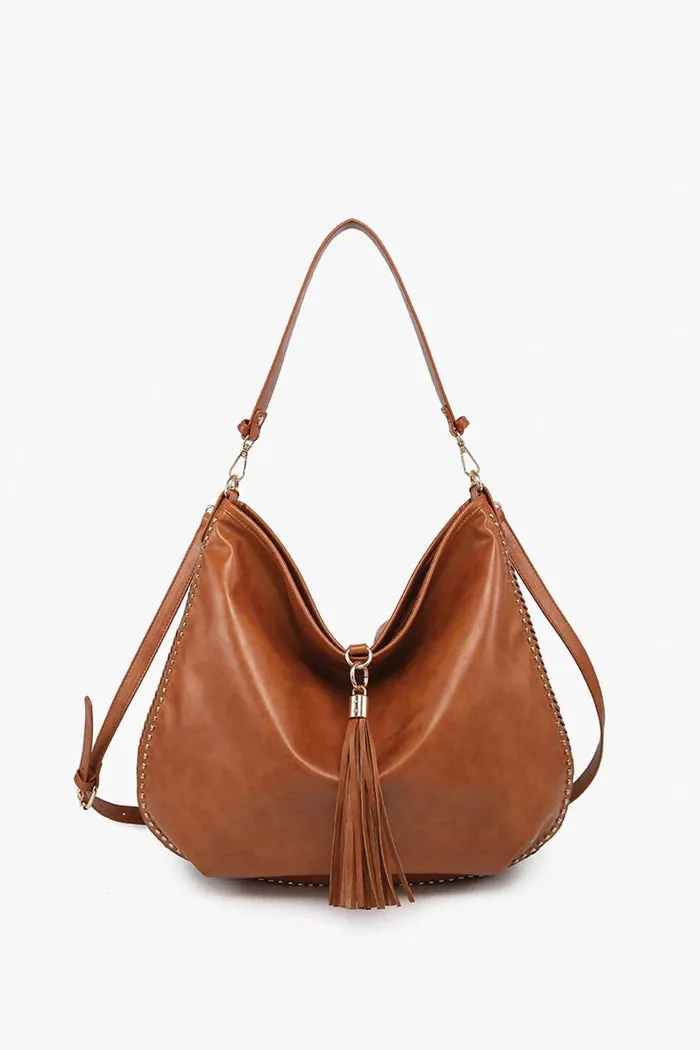 Demi Distressed Studded Hobo Bag