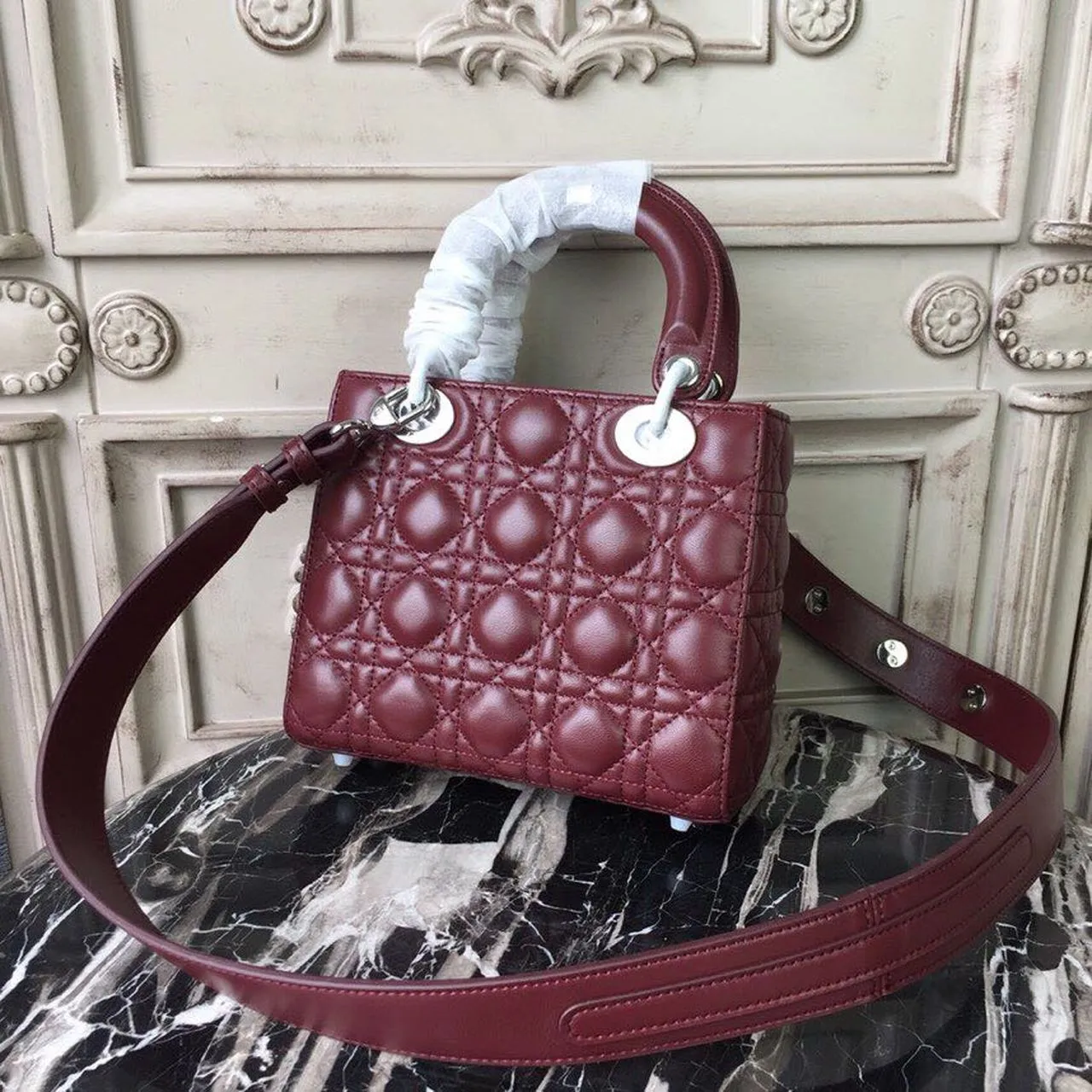 DI Small Lady Bag Silver Hardware Burgundy For Women 8in/20cm CD