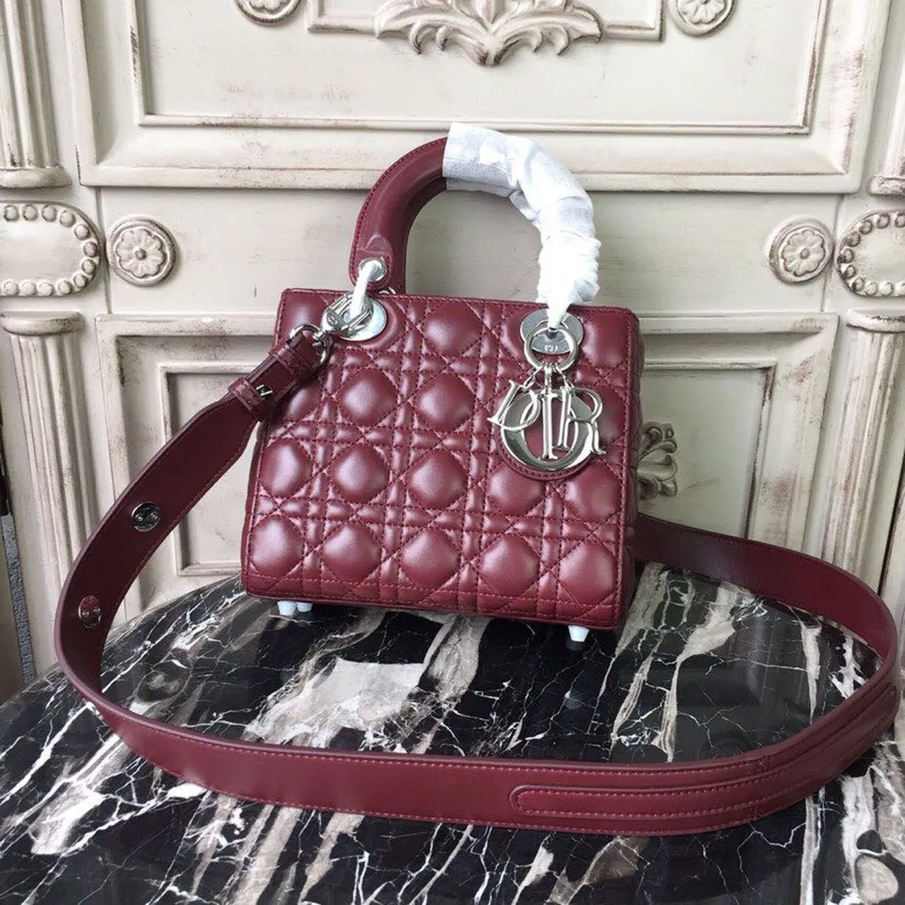 DI Small Lady Bag Silver Hardware Burgundy For Women 8in/20cm CD