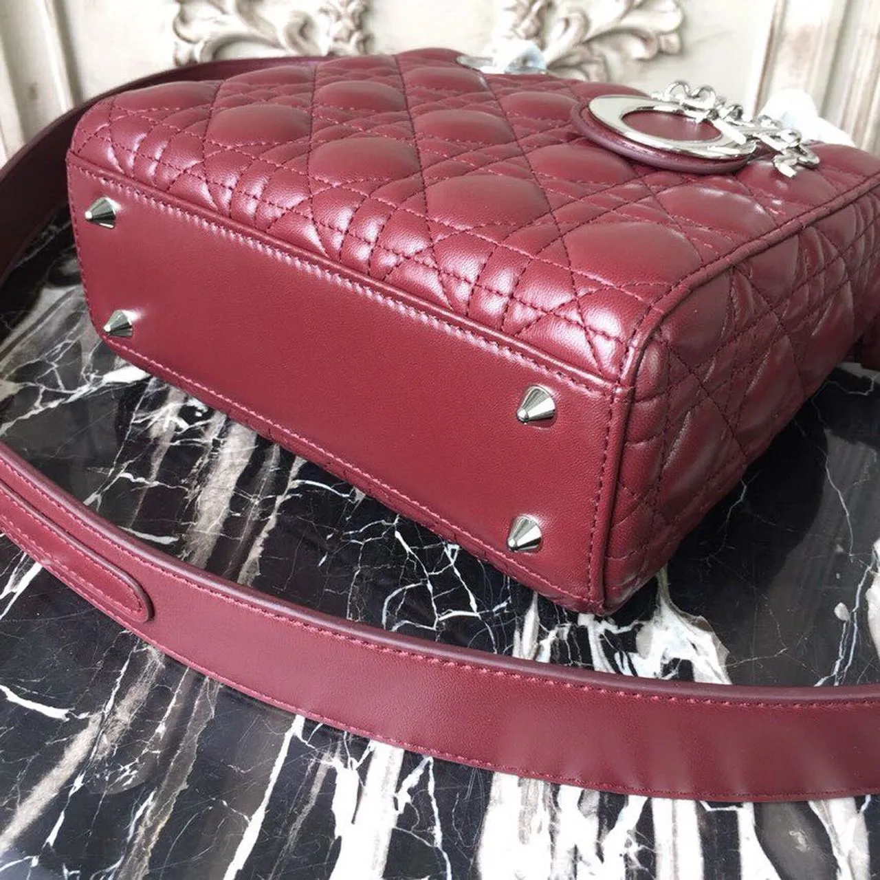 DI Small Lady Bag Silver Hardware Burgundy For Women 8in/20cm CD