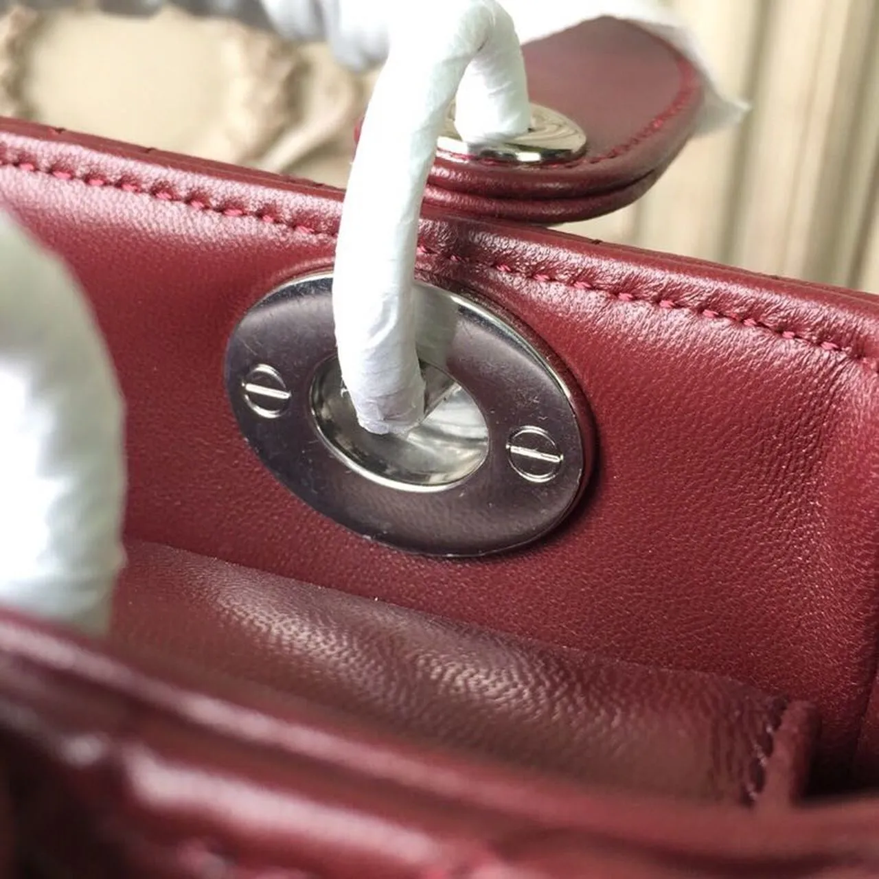 DI Small Lady Bag Silver Hardware Burgundy For Women 8in/20cm CD