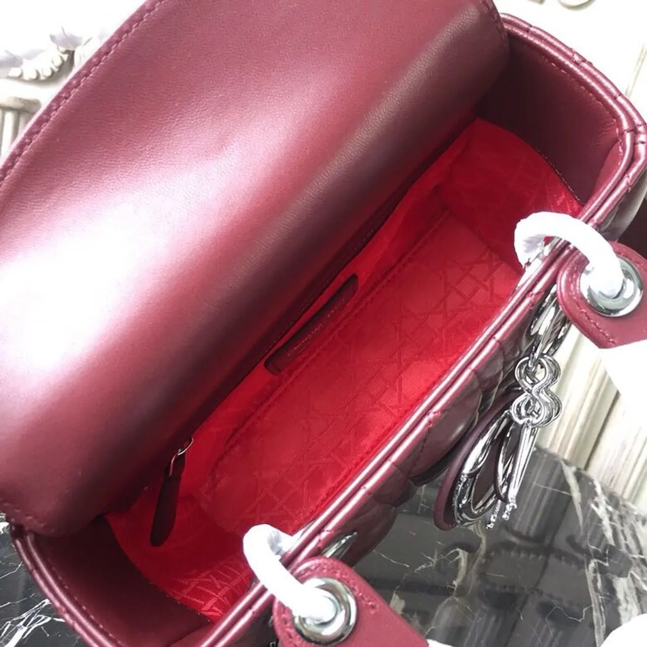 DI Small Lady Bag Silver Hardware Burgundy For Women 8in/20cm CD