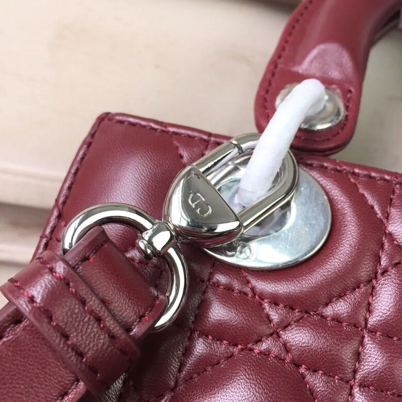 DI Small Lady Bag Silver Hardware Burgundy For Women 8in/20cm CD