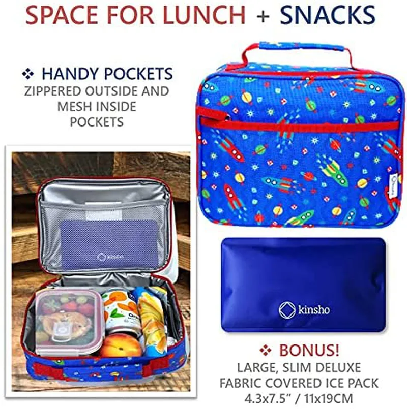 Dinosaur Lunch Box with for Boys with Ice Pack, Insulated Bag for Toddlers Kids Girls Baby Boy Daycare Pre-School Kindergarten, Container Boxes for Small Kid Snacks Lunches, BPA Free, Blue Orange Dino