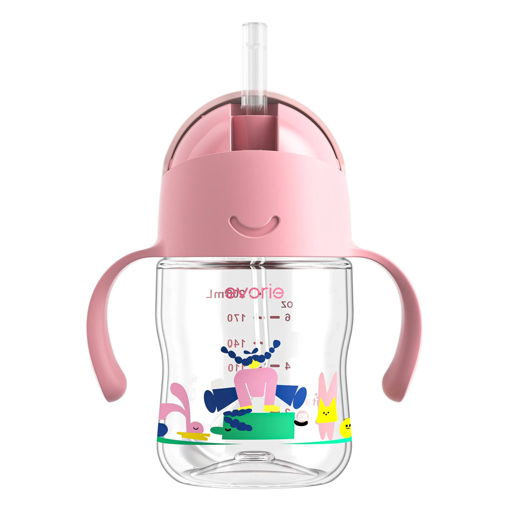 Evorie Tritan Baby 360 Straw Water Bottle Sippy Cup 200mL, Pink Explorer