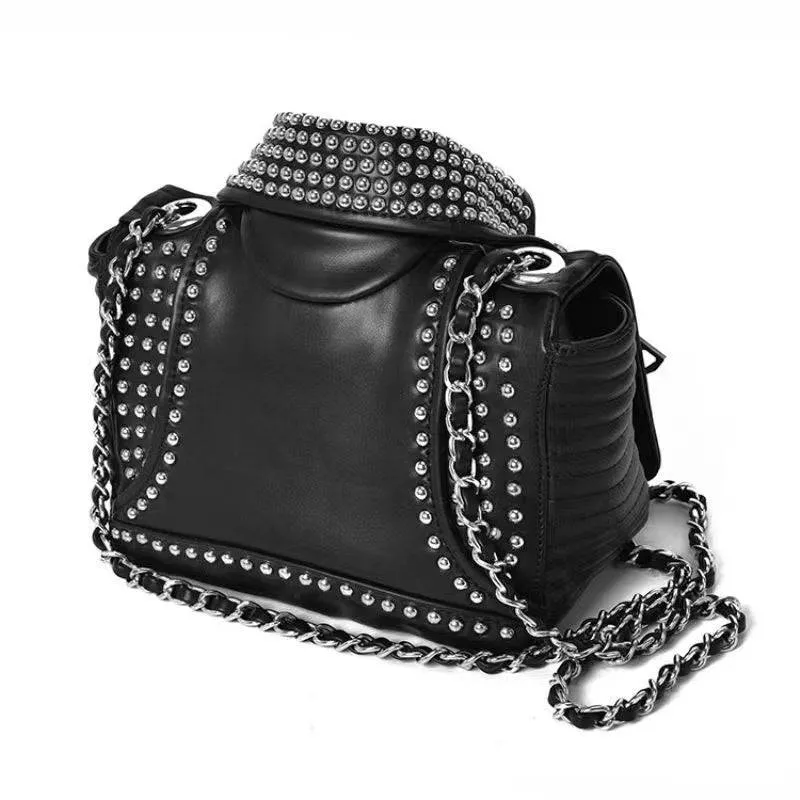 Fashion Punk Bags Black Studded Biker Jacket Shoulder Bag