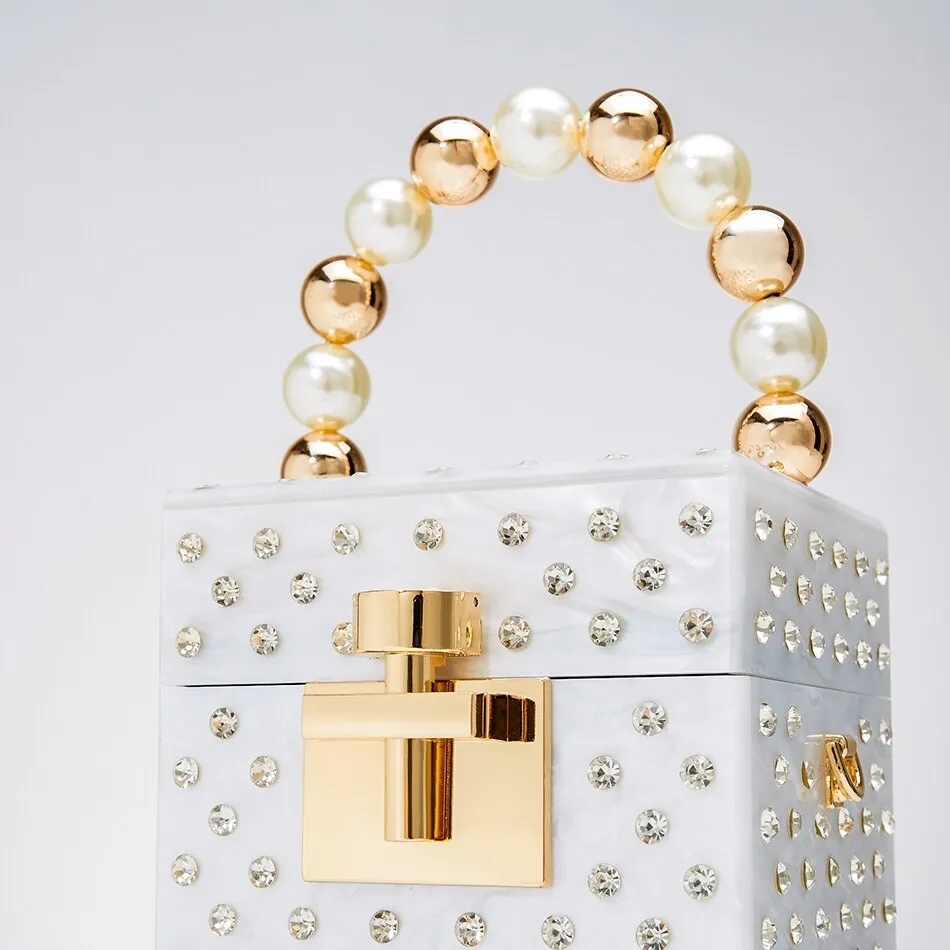 Faux Pearl Rhinestone Acrylic Box Bag