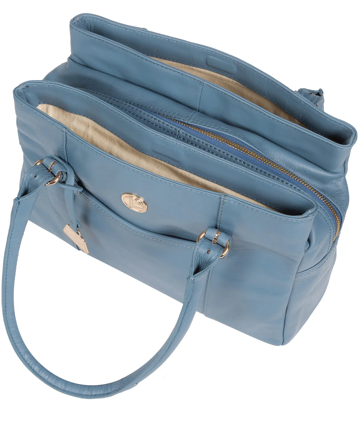 'Fleur' Dusky Blue Leather Handbag