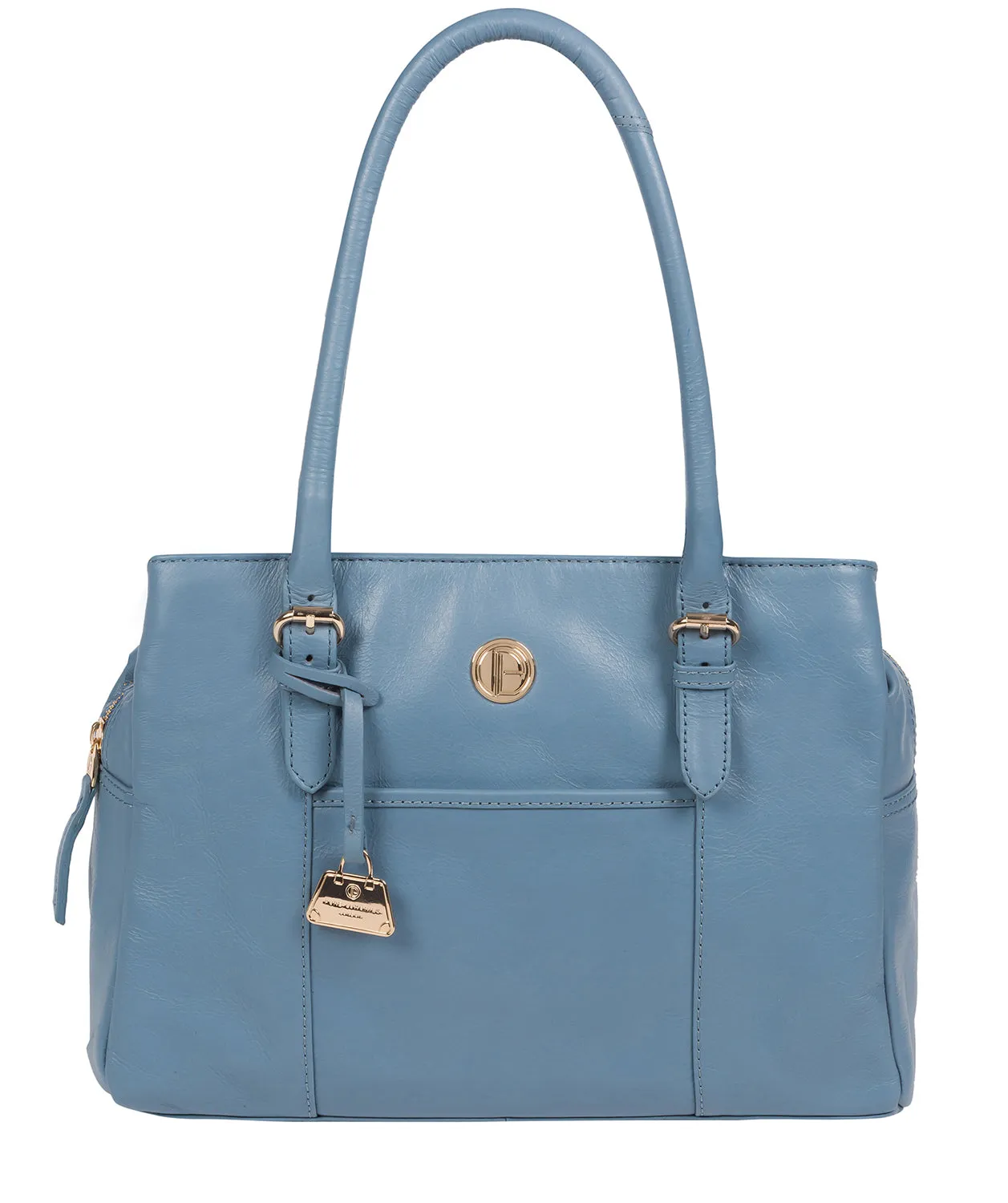 'Fleur' Dusky Blue Leather Handbag