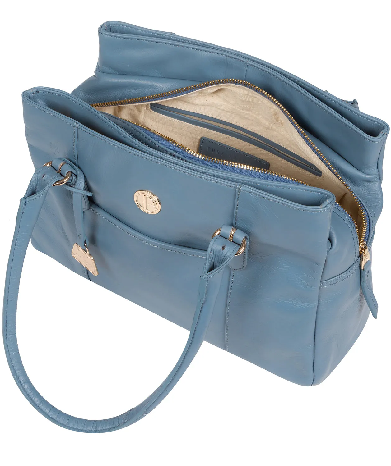 'Fleur' Dusky Blue Leather Handbag