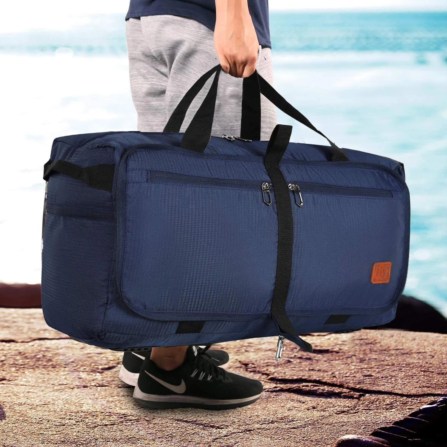 Fly Fashion Polyester Fold able Travel Duffel Bag Men Luggage Women -(Blue)