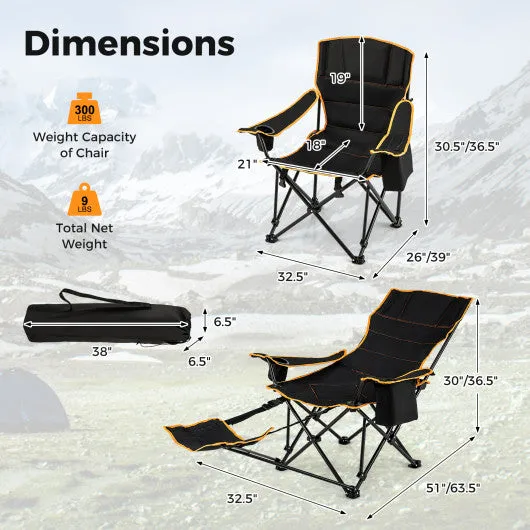 Folding Camping Chair with Footrest Camping Lounge Chair with Carry Bag-Black