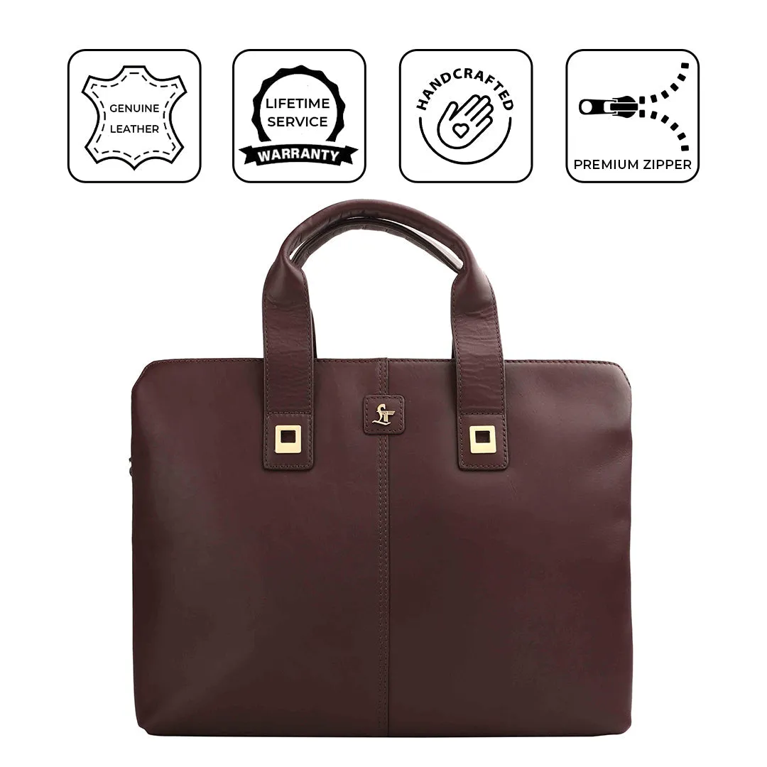 Georgia Collection Leather Laptop Bag for Women | 100% Genuine Leather | Cherry | Fits 15.5" laptops