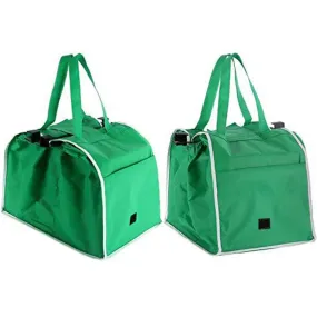 Green Color Supermarket Stroller Shopping Bag Non-Woven  Handbag Environmentally Friendly Folding Buggy Bag