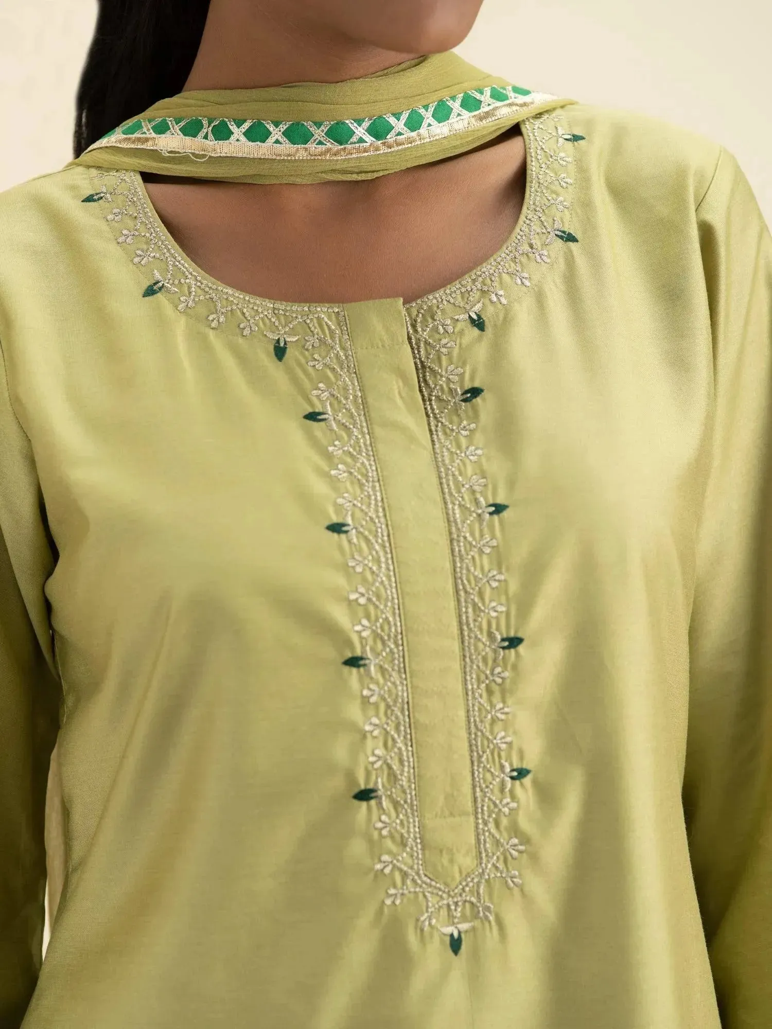 Green Embroidered Silk Straight Kurta With Sharara & Dupatta