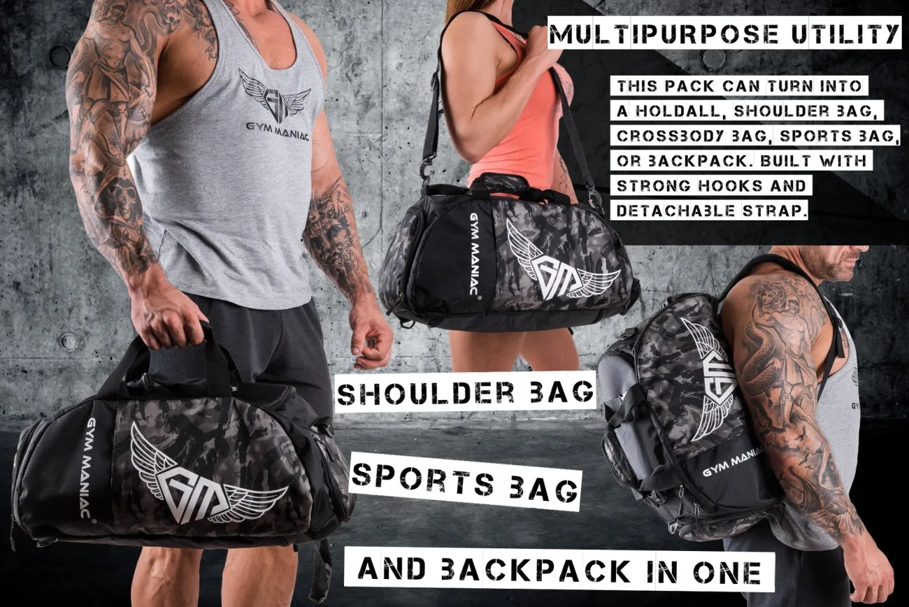 Gym Maniac Gm 3-Way Gym Bag - Camo Gray