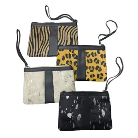 Hair On Hide Wristlet with Zipper Closure - Printed Design Zipper Clutch