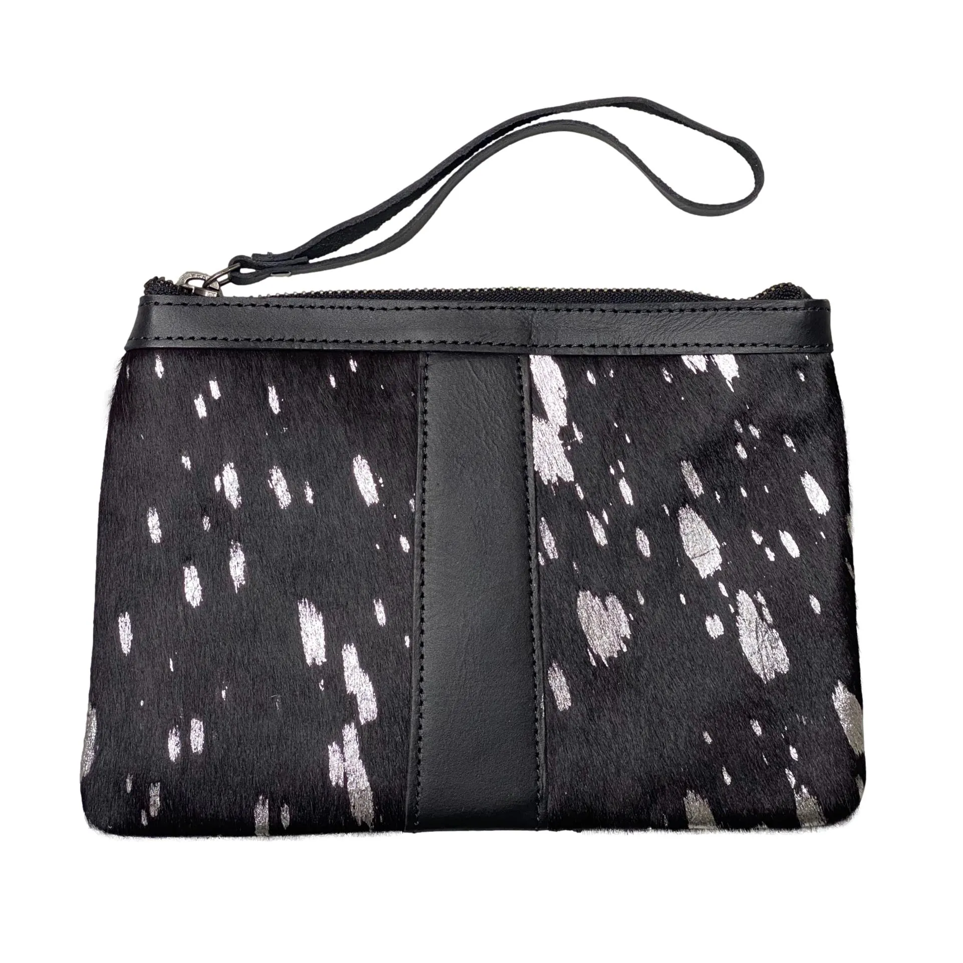 Hair On Hide Wristlet with Zipper Closure - Printed Design Zipper Clutch