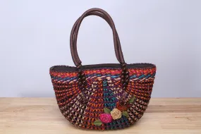 Half Moon Flower Straw Tote Bag