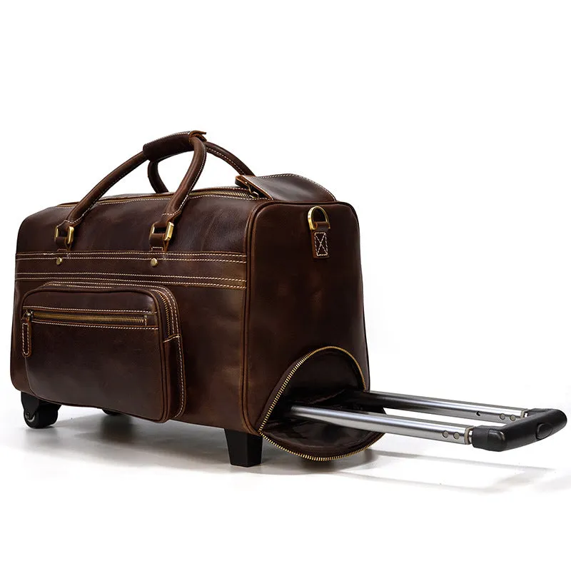 Handmade Full Grain Leather Trolley Bag Luggage Bag With Wheels