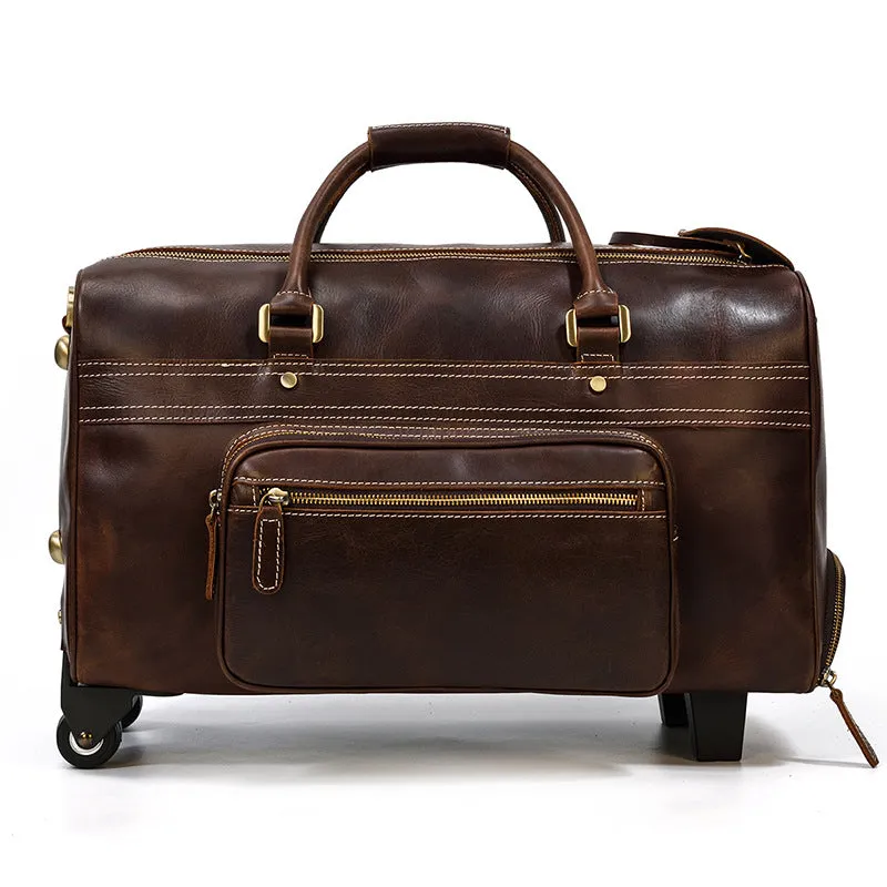 Handmade Full Grain Leather Trolley Bag Luggage Bag With Wheels