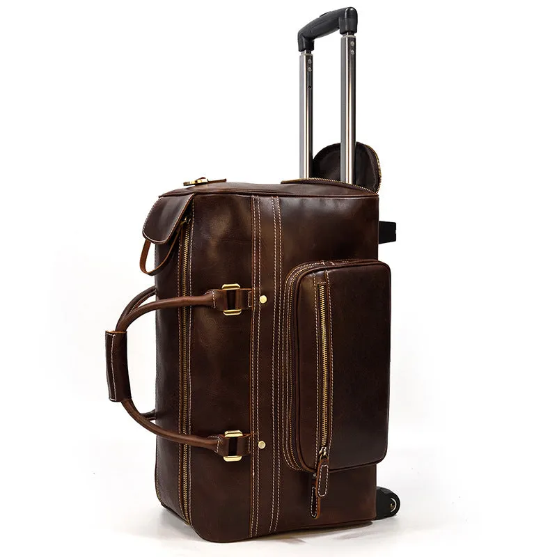 Handmade Full Grain Leather Trolley Bag Luggage Bag With Wheels