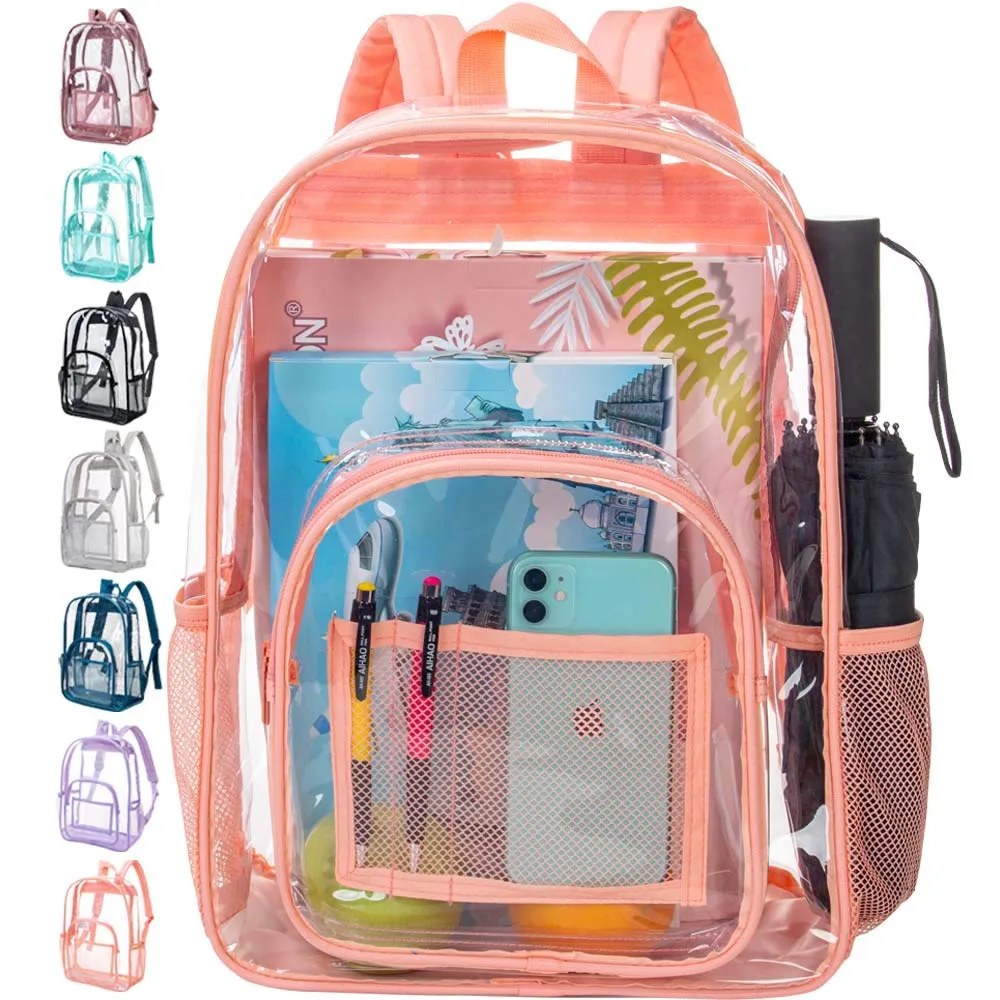 Heavy Duty Orange See Through Clear Backpack