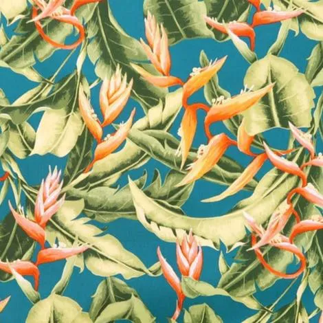 Heliconia Paradise Hawaiian Fabric | Teal BLUE BLU-0021C