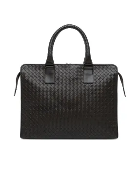 Intrecciato Woven Leather Business Bag with Top Zip and Interior Compartments