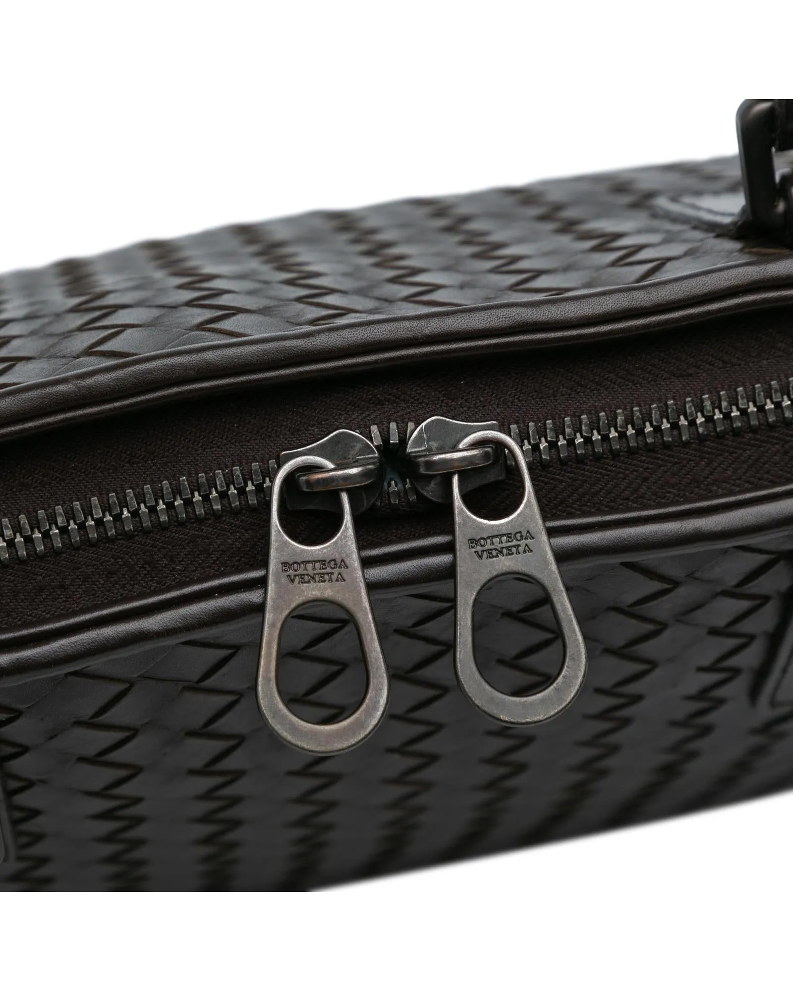 Intrecciato Woven Leather Business Bag with Top Zip and Interior Compartments