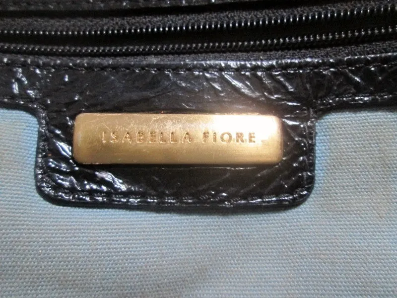 ISABELLA FIORE Patent Leather Tote Medical Bag Shopper Carryall Satchel BLACK