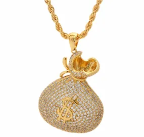 KING ICE: 14k Money Bag Stash Necklace