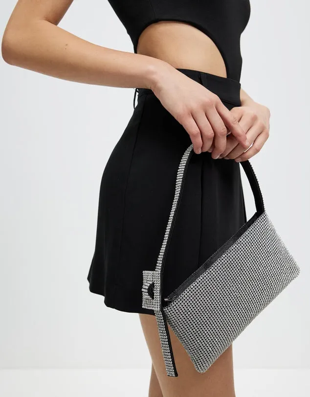 Kiz Shoulder Evening Bag - Silver Diamante