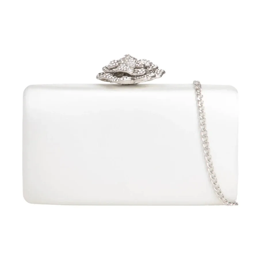 Koko Ivory Satin Bridal Bag with Rose Clasp