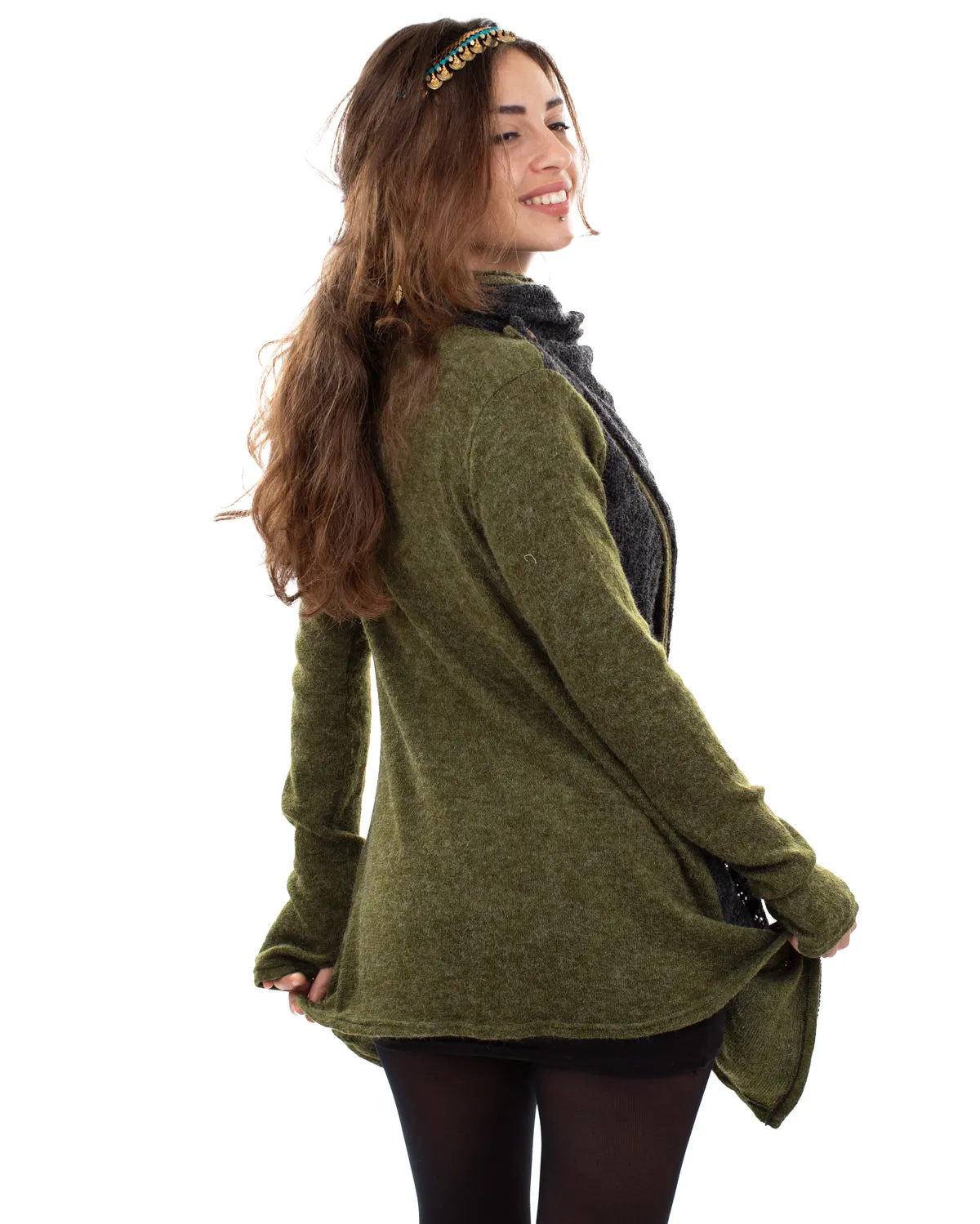 Lace Crochet Crossover Cardigan Olive/Grey