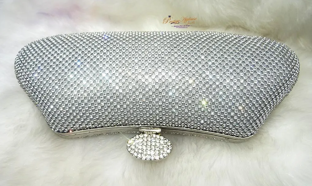 Ladies Sparkly Crystal Diamante Evening Silver Bag Wedding Clutch Party Bag Womens Handbag