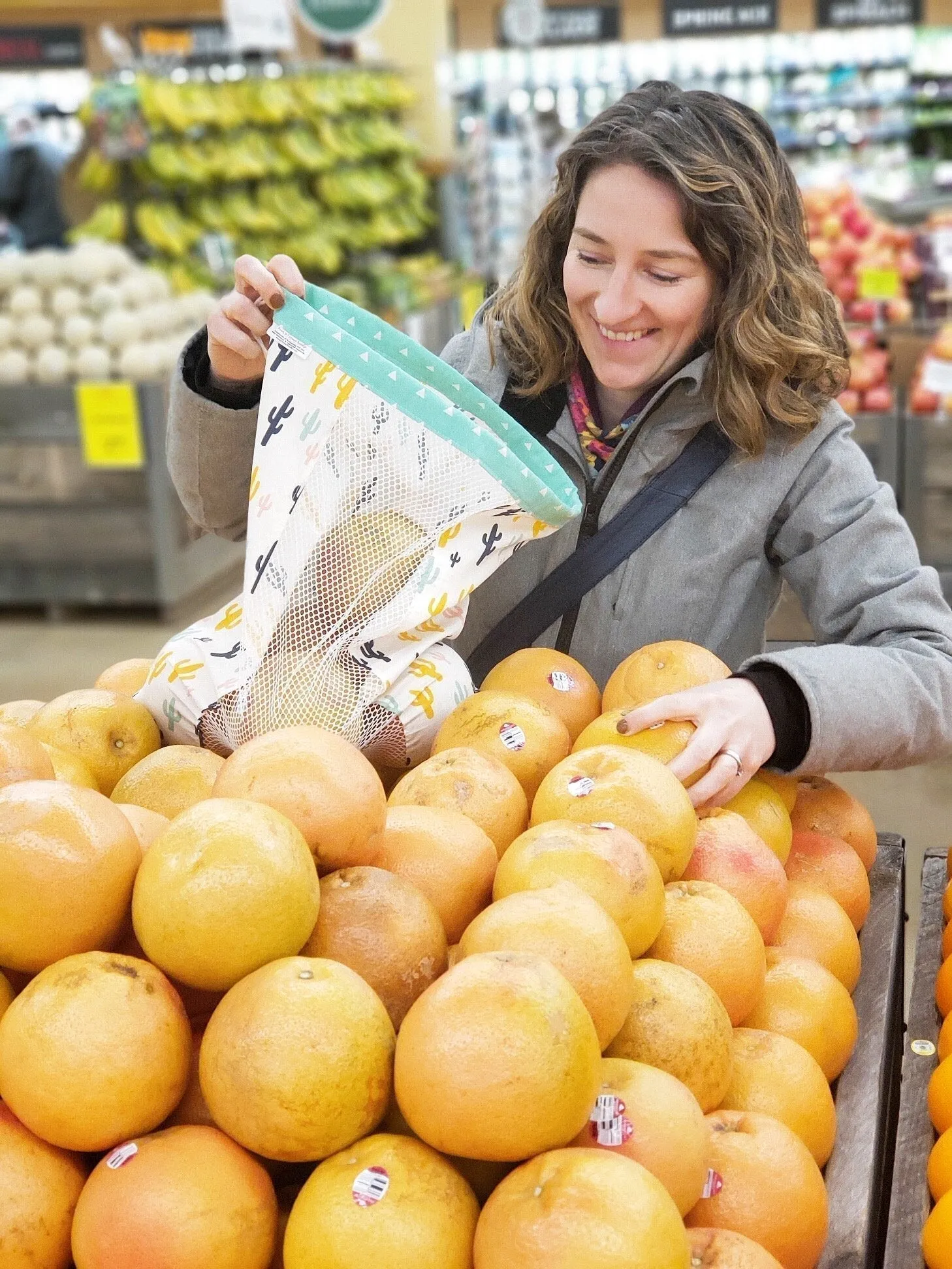 Large Produce Bag Floral Orange and Yellow