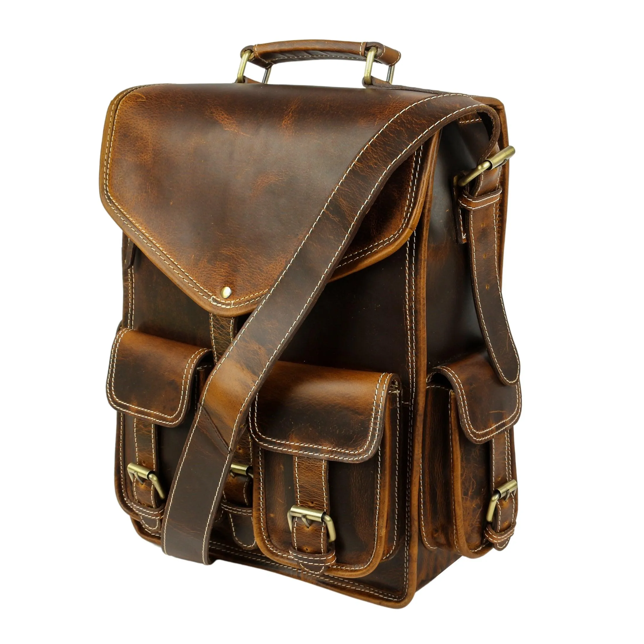 Leather Backpack Rucksack Travel Laptop Camping School College Bag for Men Women