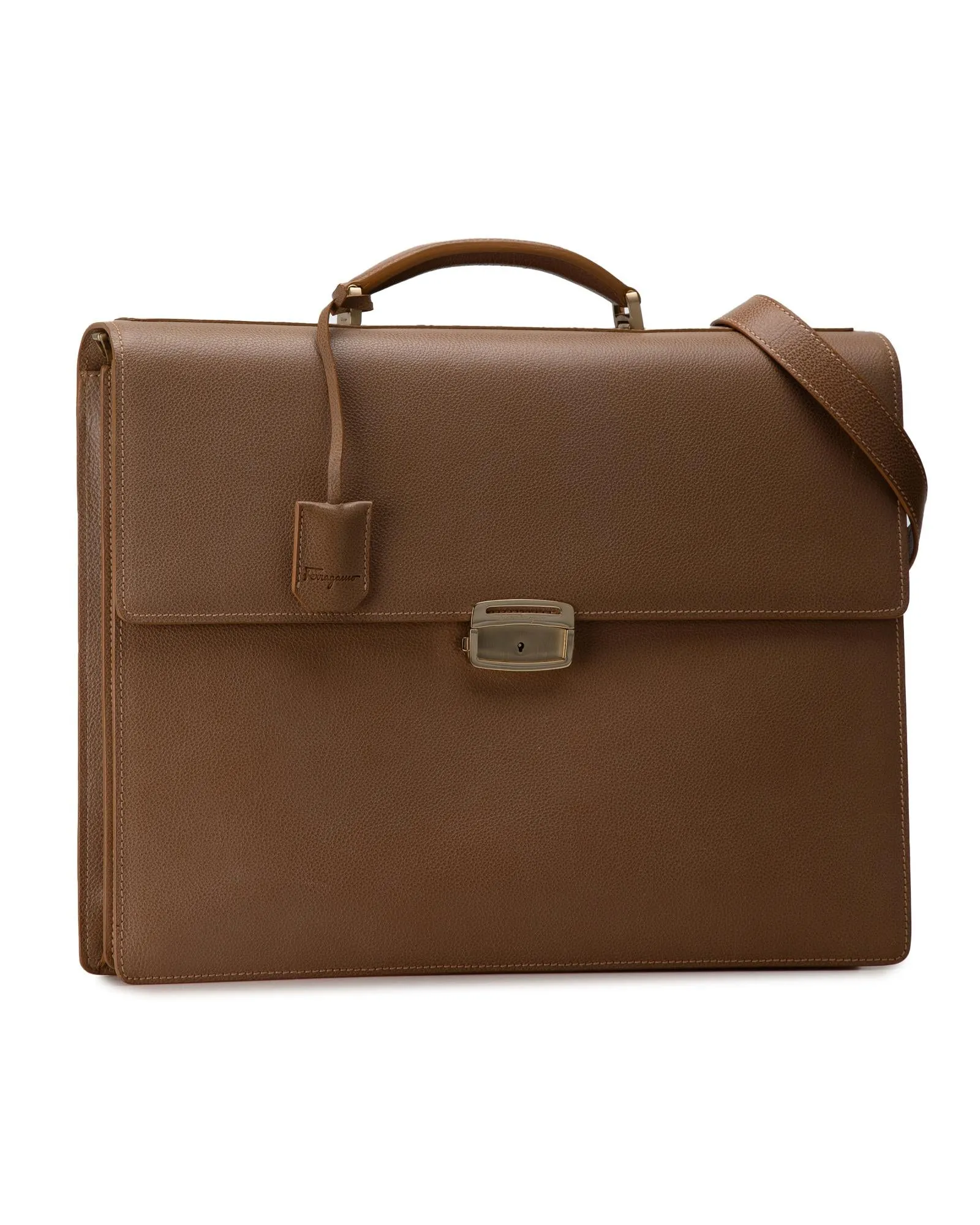 Leather Business Bag with Metal Lock Closure