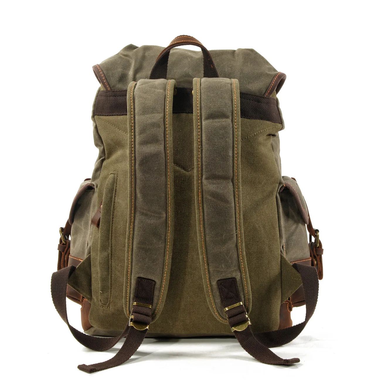 Leisure Vintage Waxed Leather Canvas Backpack for Hiking