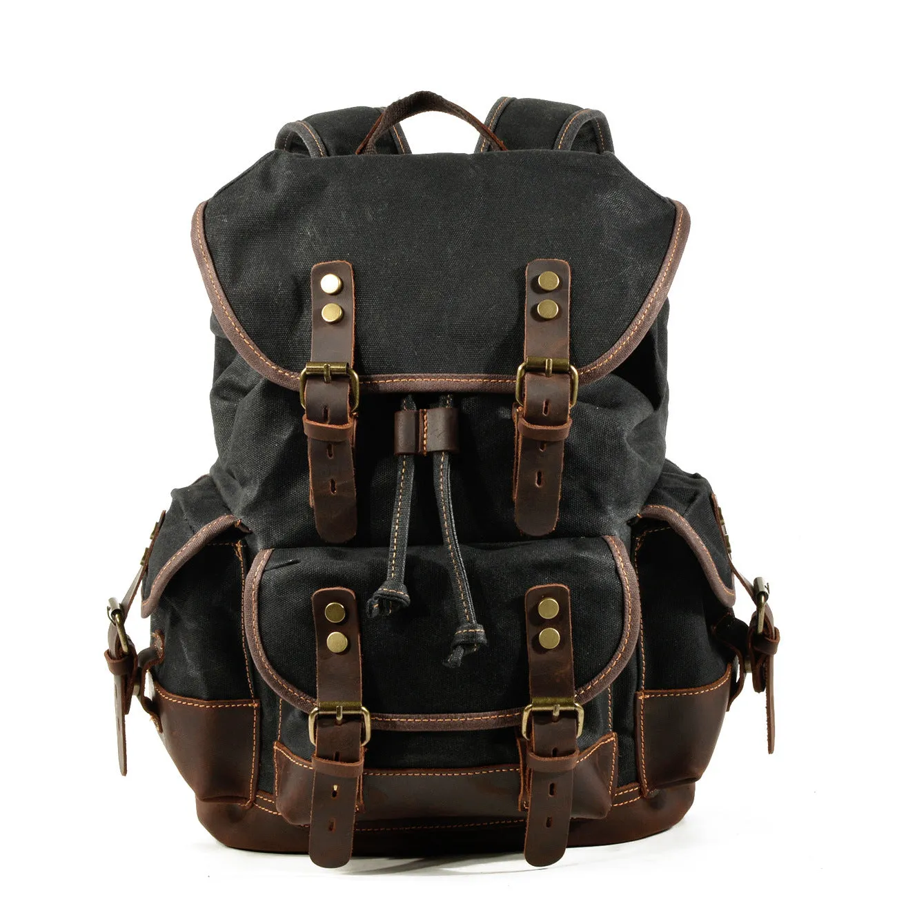 Leisure Vintage Waxed Leather Canvas Backpack for Hiking