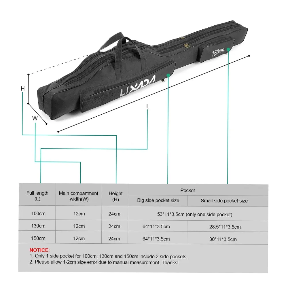 Lixada 210cm  Fishing Bag Portable Folding Fishing Rod Reel Bag Fishing Pole Gear Tackle Tool Carry Bag Storage Bag Organizer